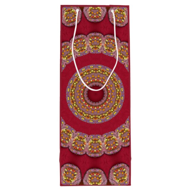 Red Gold Yellow rosettes Mandala Wine Gift Bag (Back)