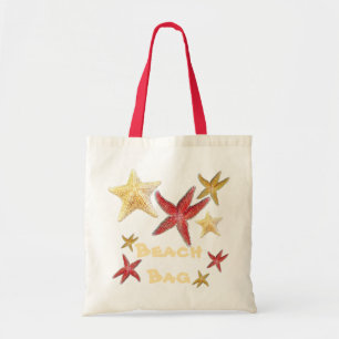 Red Gold Yellow Starfish Beach Bag in Canvas