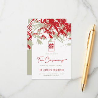 Red/Gold Zen Bamboo Leaves Chinese Tea Ceremony Enclosure Card