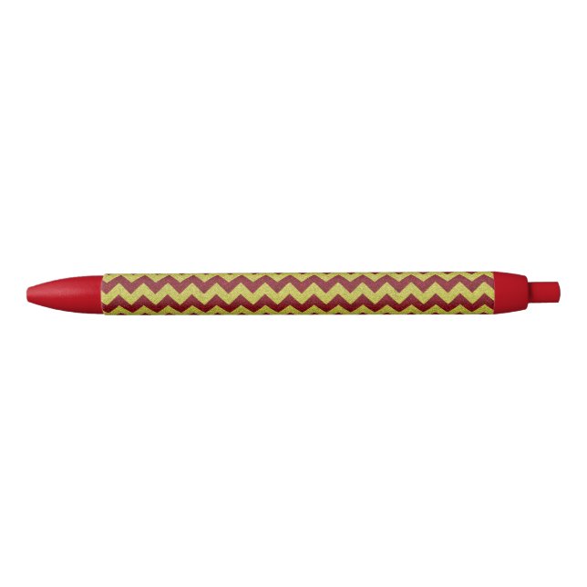 Red & Gold Zig Zag Glitter Black Ink Pen (Front)