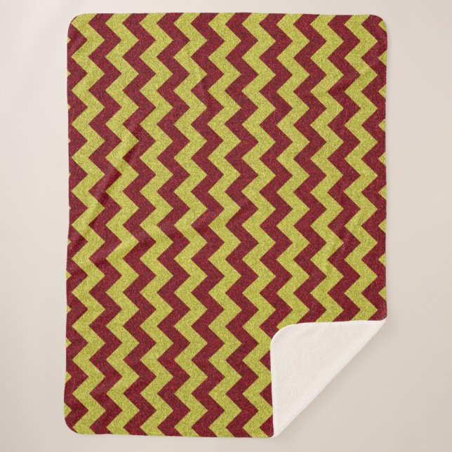 Red & Gold Zig Zag Glitter Sherpa Blanket (Front)