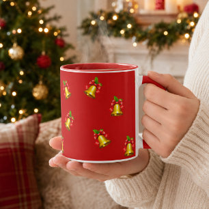 Red Golden Bells and Holly Christmas Mug