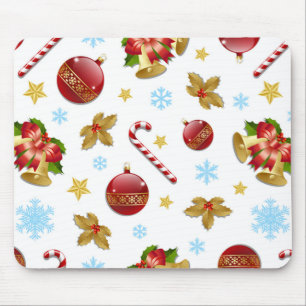 Red & Golden Christmas balls, Christmas holly Mouse Mat