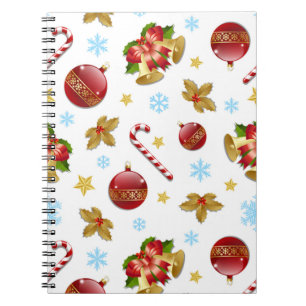 Red & Golden Christmas balls, Christmas holly Notebook