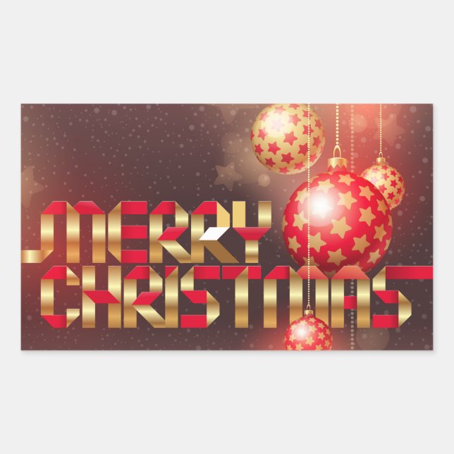 Red & Golden Christmas Balls Merry Christmas Rectangular Sticker (Front)