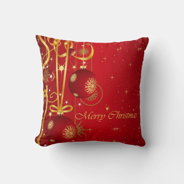 Red & Golden Christmas Ornaments Cushion (Front)