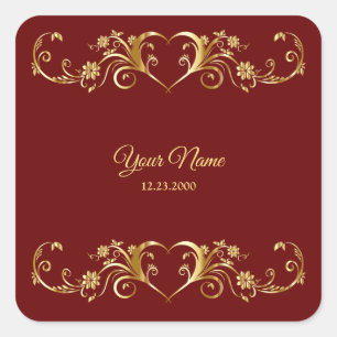 Red Golden Geometric Elegant Wedding Party Square Sticker