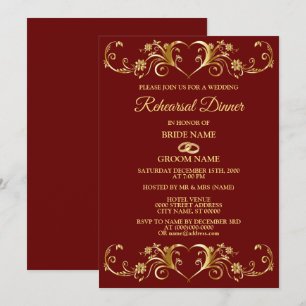 Red Golden Geometric Wedding Rehearsal Dinner Invitation