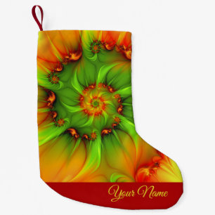 Red Golden Green Colours Abstract Fractal Art Name Small Christmas Stocking