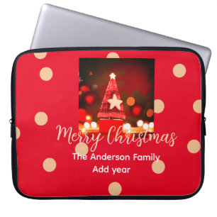 Red Golden merry Christmas add family name year da Laptop Sleeve