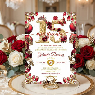 Red Golden Mis Quince 15 Quinceañera Invitation