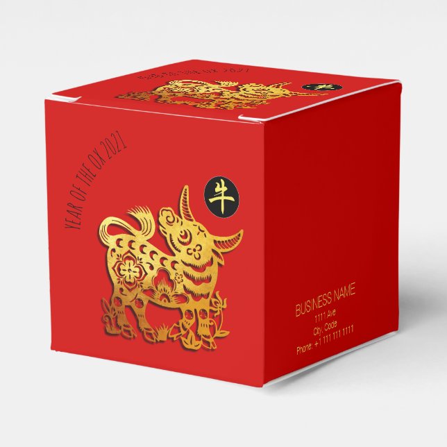 Red Golden Ox Papercut Chinese New Year 2021 CFB Favour Box (Front Side)