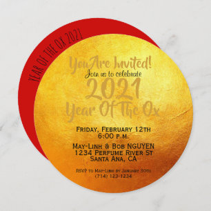 Red Golden Ox Papercut Chinese New Year 2021 RInv Invitation