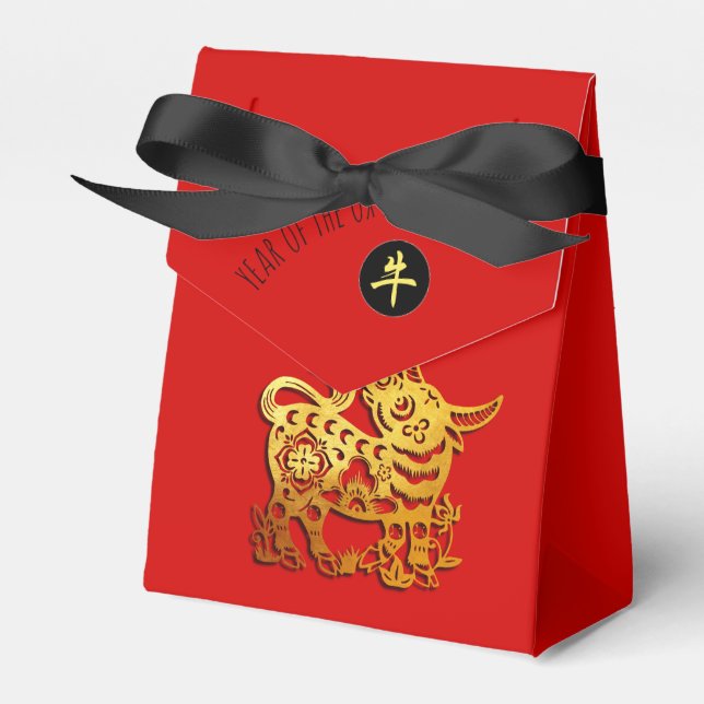 Red Golden Ox Papercut Chinese New Year 2021 TFB Favour Box (Front Side)
