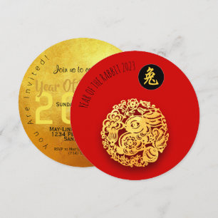 Red Golden Rabbit Papercut Chinese New Year 2023 I Card