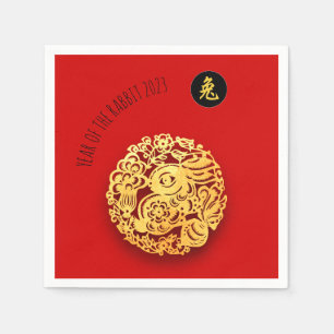 Red Golden Rabbit Papercut Chinese New Year 2023 N Napkin