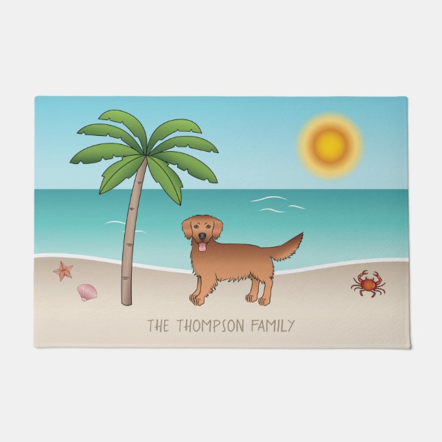 Red Golden Retriever At A Tropical Summer Beach Doormat (Front)