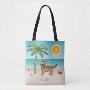 Red Golden Retriever At A Tropical Summer Beach Tote Bag