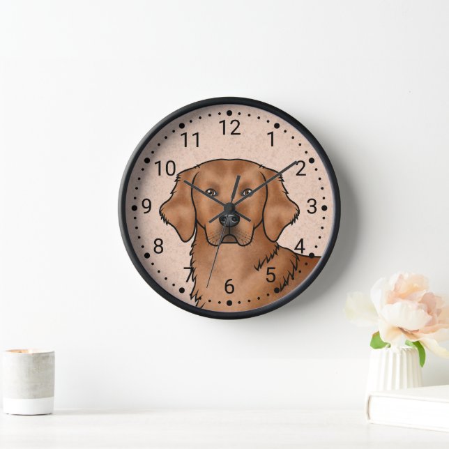 Red Golden Retriever Cartoon Dog Head Portrait Clock (Home)