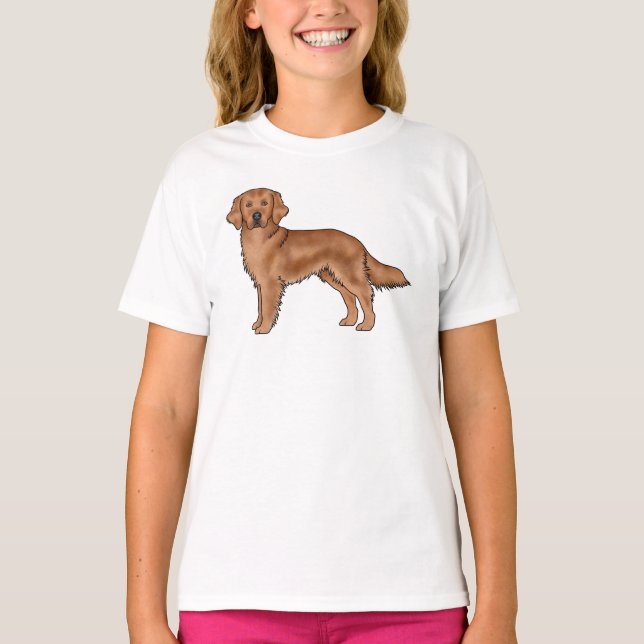 Red Golden Retriever Cute Cartoon Dog Art T-Shirt (Front)