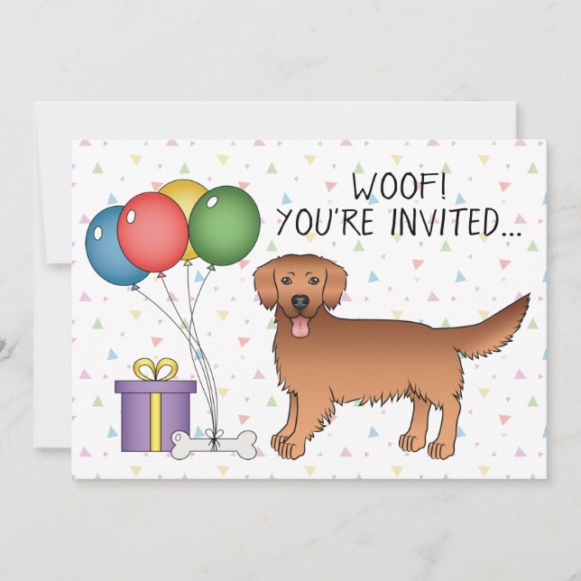 Red Golden Retriever Cute Cartoon Dog - Birthday Invitation (Front)