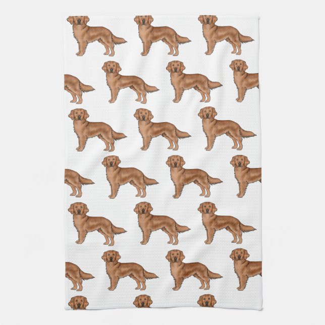Red Golden Retriever Cute Cartoon Dog Pattern Tea Towel (Vertical)