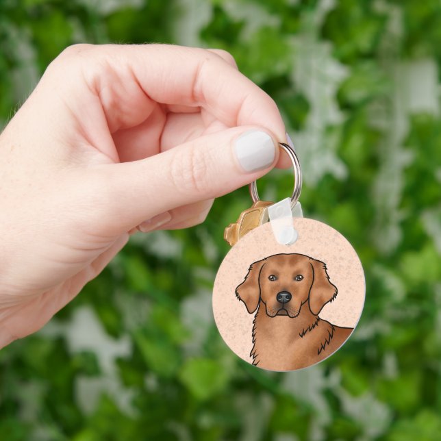 Red Golden Retriever Cute Cartoon Dog Portrait Key Ring (Hand)