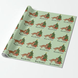 Red Golden Retriever Cute Dog And Christmas Tree Wrapping Paper