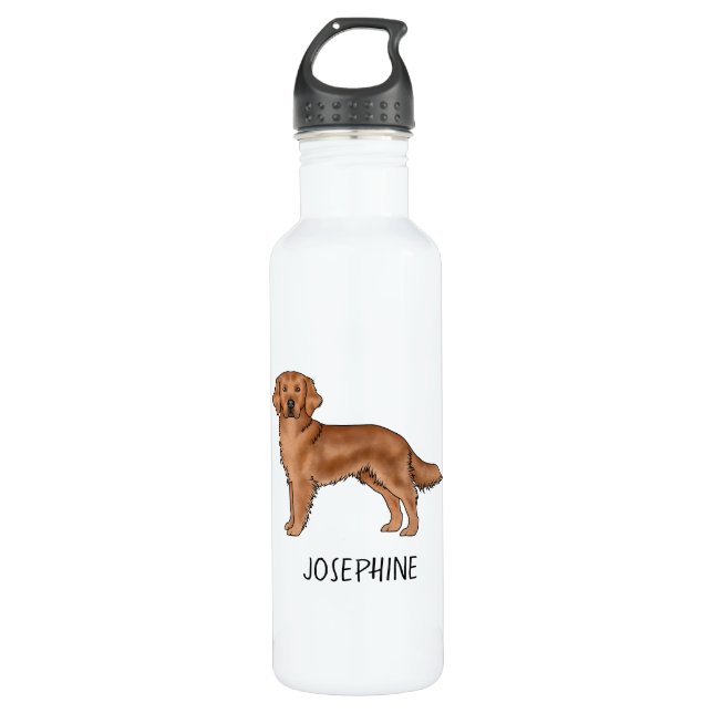 Red Golden Retriever Cute Dog With Custom Name 710 Ml Water Bottle (Front)