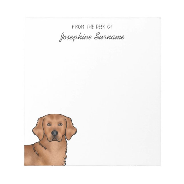 Red Golden Retriever Cute Dog With Custom Name Notepad (Front)