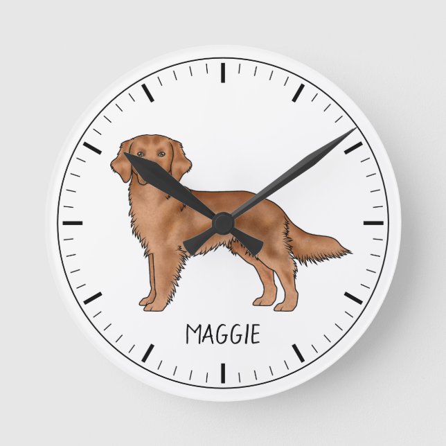 Red Golden Retriever Cute Dog With Custom Name Round Clock (Front)