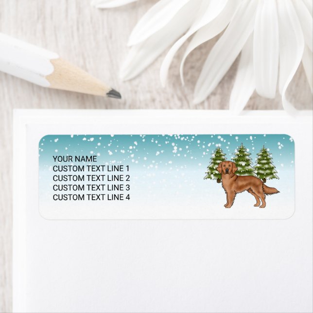 Red Golden Retriever Dog Blue Winter Christmas (Insitu)