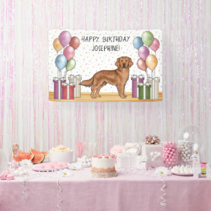 Red Golden Retriever Dog Colourful Pastel Birthday Banner