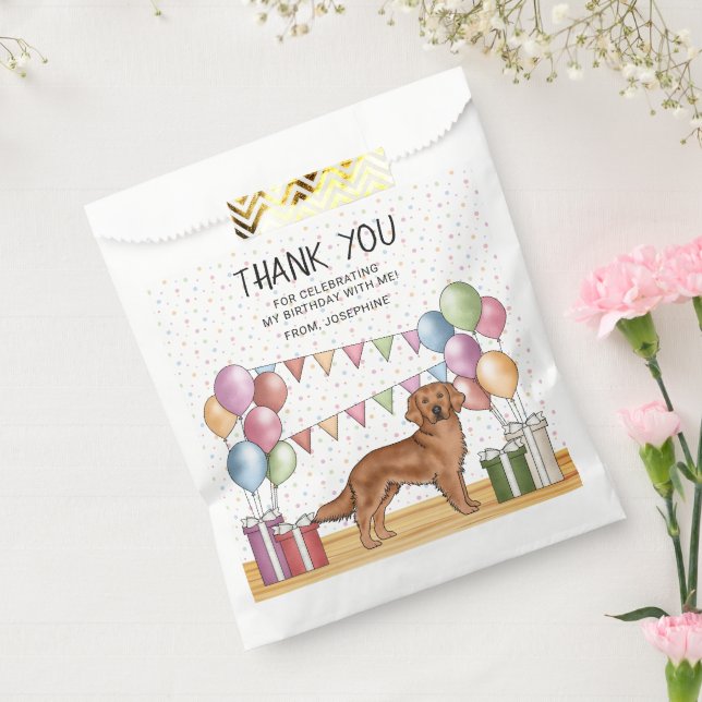 Red Golden Retriever Dog Pastel Birthday Thank You Favour Bags (Sealed)