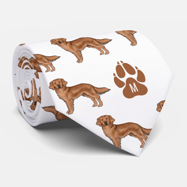 Red Golden Retriever Pattern With Custom Monogram Tie (Rolled)