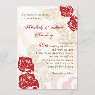 Red & golden roses 40th Wedding Anniversary Invite