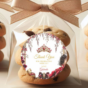 Red Golden Tiara Floral Quinceañera Classic Round Sticker