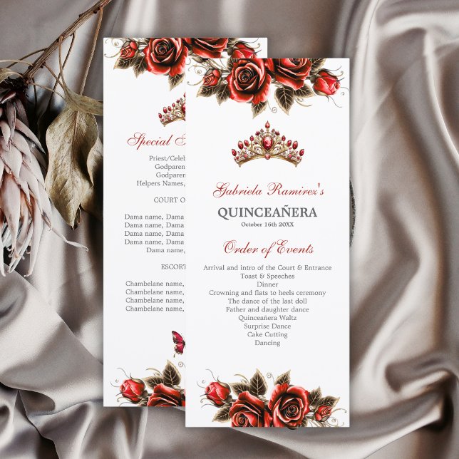 Red Golden Tiara Roses Quinceañera Program (Creator Uploaded)