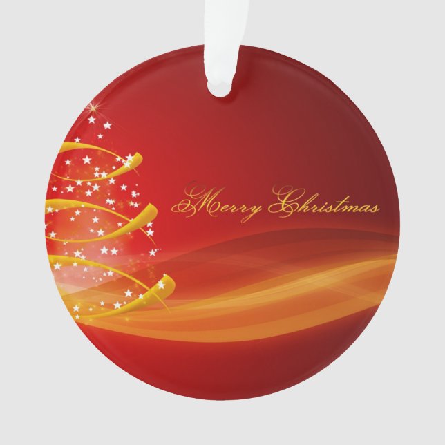 Red Golden Tree Merry Christmas Ornament (Front)