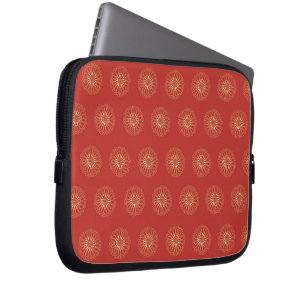 Red Golden Zinnia Flower Medallions Laptop Sleeve