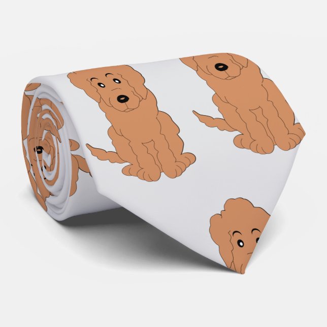 Red Goldendoodle Dog Design Any Colour Background Tie (Rolled)