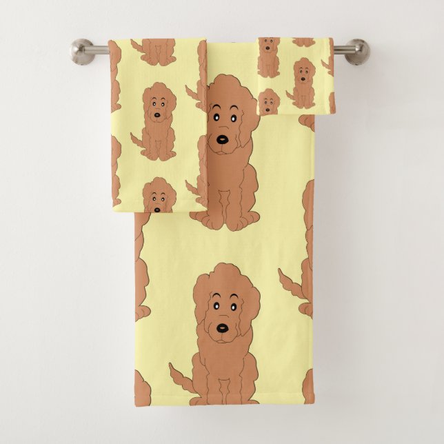 Red Goldendoodle Dog Design Bath Towel Set (Insitu)