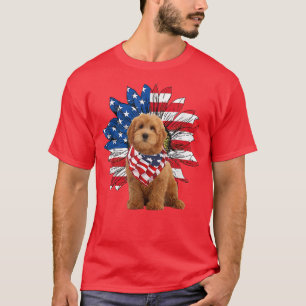 Red Goldendoodle Sunflower American Flag Independe T-Shirt
