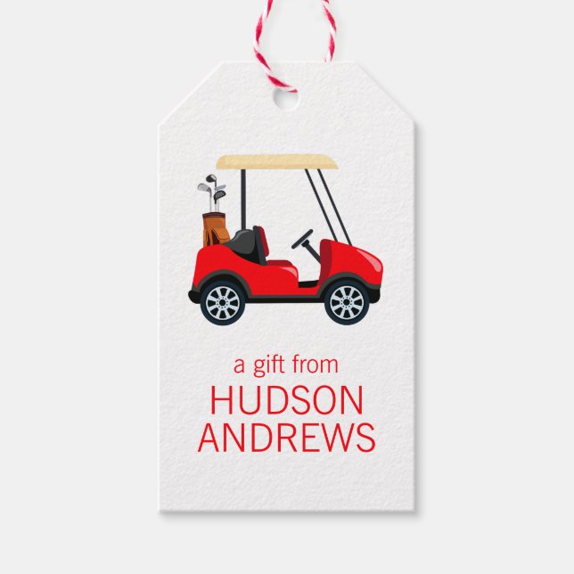 Red Golf Cart Personalised Gift Tags (Front)