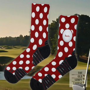 Red Golf Socks, Motif Golf Balls. And Your Name Socks