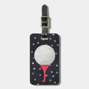 Red Golf Tee and Ball with Stars Luggage Tag
