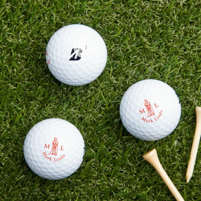 Red Golfer Initials Name Personalised Golf Balls (Insitu Grass)