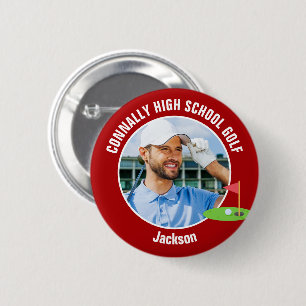 Red Golfer Photo High School Golf Team 6 Cm Round Badge