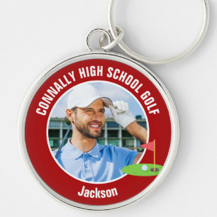 Red Golfer Photo High School Golf Team Key Ring