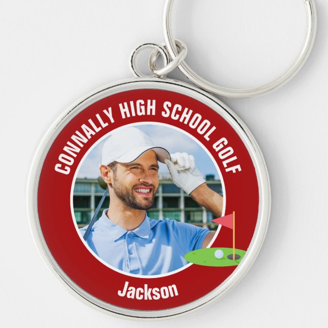 Red Golfer Photo High School Golf Team Key Ring (Front)